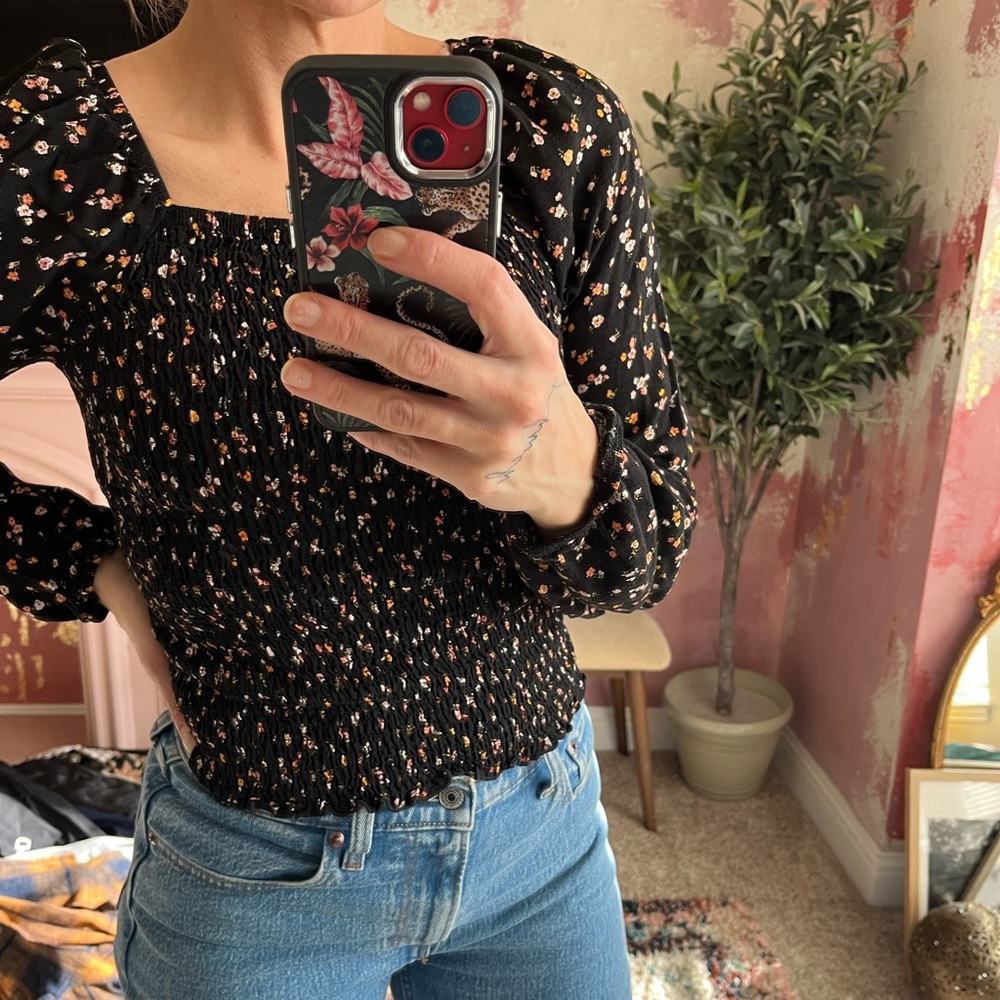 Smocked floral shirt